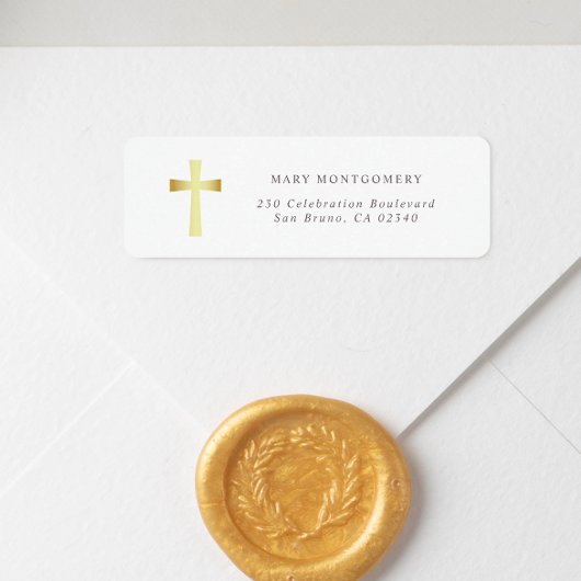 Simple Gold Cross Christian Return Address ラベル