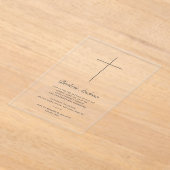 Simple Gold Cross Script Baptism アクリル招待状 (レイダウン)