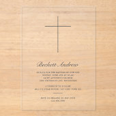 Simple Gold Cross Script Baptism アクリル招待状 (正面)
