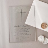 Simple Gold Cross Script Baptism アクリル招待状