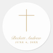 Simple Gold Cross Script Baptism ラウンドシール (正面)