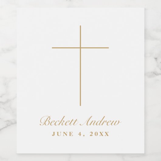 Simple Gold Cross Script Baptism ワインラベル (シングルラベル)