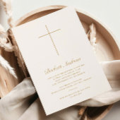 Simple Gold Cross Script Baptism 招待状