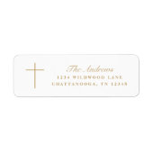 Simple Gold Cross Script Baptism Return Address ラベル (正面)