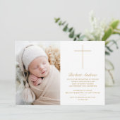 Simple Gold Cross Script Photo Baptism 招待状 (スタンド正面)