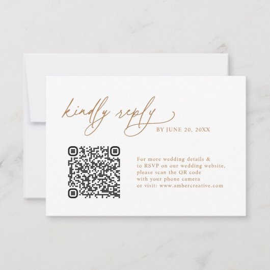Simple Gold Floral QR code Wedding RSVP Cards (正面)