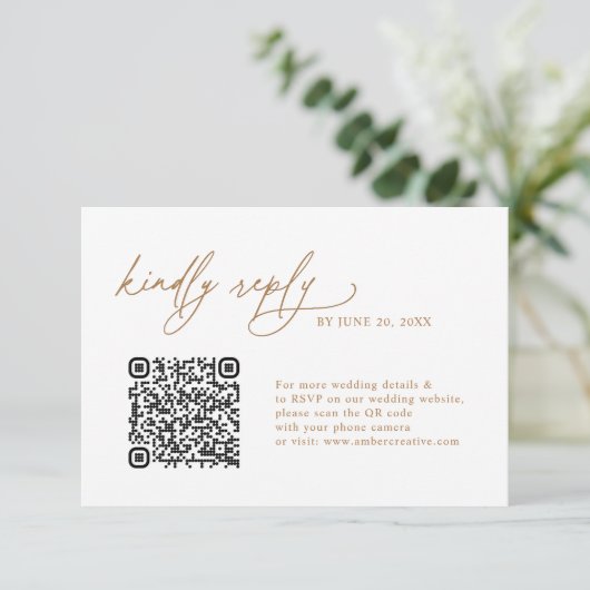 Simple Gold Floral QR code Wedding RSVP Cards (スタンド正面)