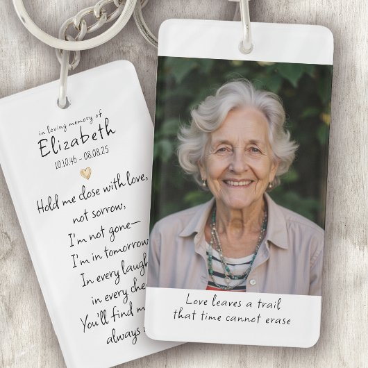 Simple Gold Heart Photo Poem Memorial キーホルダー