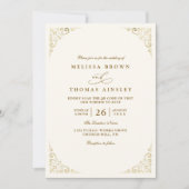 Simple Gold Minimalis Elegant Chic QR Code Wedding 招待状 (正面)