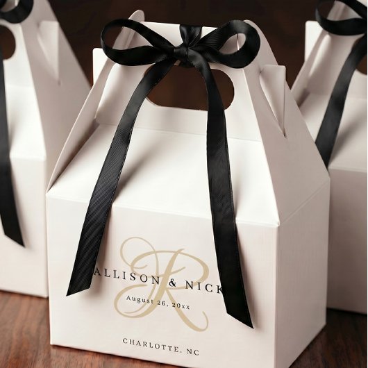 Simple Gold Monogram Wedding Guest Favor Boxes フェイバーボックス