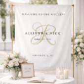 Simple Gold Monogram Wedding Welcome Sign タペストリー