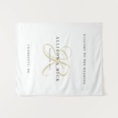 Simple Gold Monogram Wedding Welcome Sign タペストリー (正面(横))