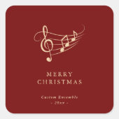 Simple Gold Music Notes Christmas Green スクエアシール (正面)