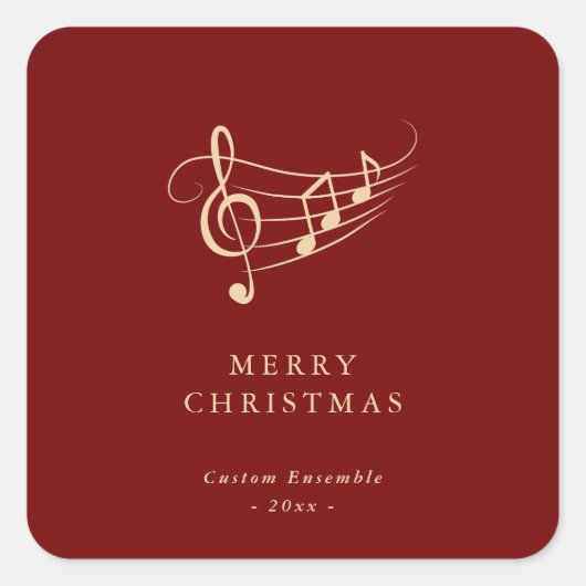 Simple Gold Music Notes Christmas Green スクエアシール (正面)