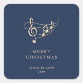 Simple Gold Music Notes Christmas Green スクエアシール (正面)
