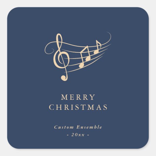 Simple Gold Music Notes Christmas Green スクエアシール (正面)