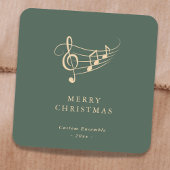 Simple Gold Music Notes Christmas Green スクエアシール