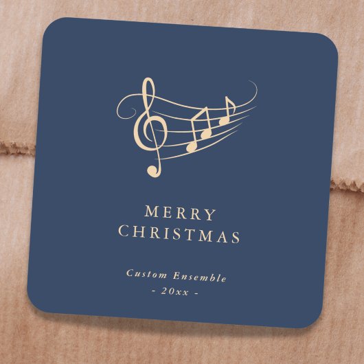 Simple Gold Music Notes Christmas Green スクエアシール