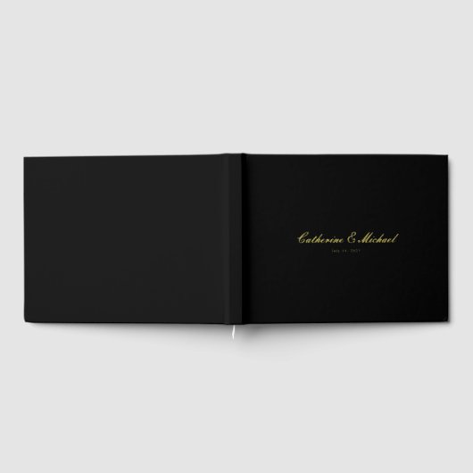 Simple Gold Script Black Wedding Guest Book ゲストブック (全面)