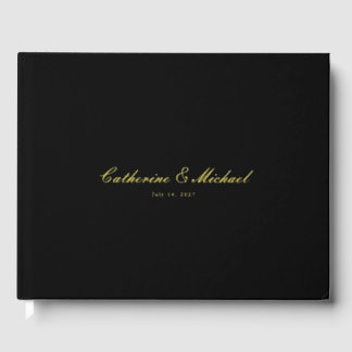 Simple Gold Script Black Wedding Guest Book ゲストブック