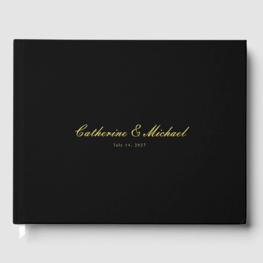 Simple Gold Script Black Wedding Guest Book ゲストブック (正面)