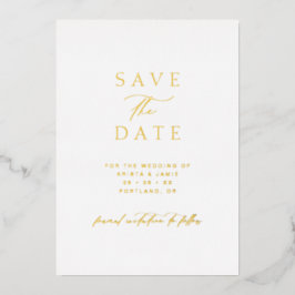 Simple Gold & White Photo Wedding Save the Date 箔招待状