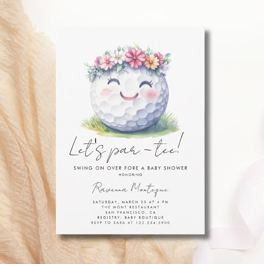 Simple Golf Floral Wreath Lets Par-Tee Baby Shower 招待状