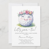 Simple Golf Floral Wreath Lets Par-Tee Baby Shower 招待状 (正面)