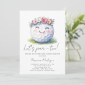 Simple Golf Floral Wreath Lets Par-Tee Baby Shower 招待状 (スタンド正面)