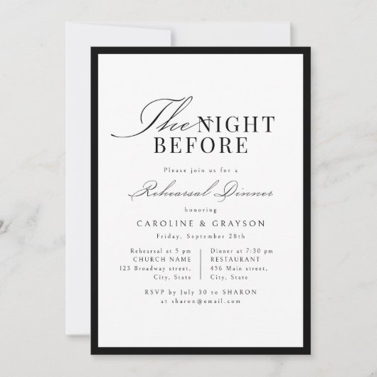 Simple Graceful Script Typography The Night Before 招待状 (正面)