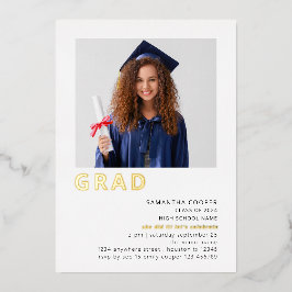 Simple Grad 2023 Photo Graduation White Gold Real 箔招待状