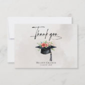 Simple Graduate Cap Flowers Modern Graduation サンキューカード (正面)