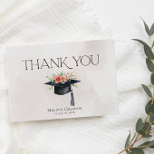 Simple Graduate Cap Flowers Modern Graduation サンキューカード