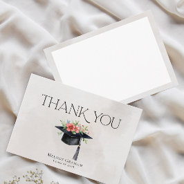 Simple Graduate Cap Flowers Modern Graduation サンキューカード