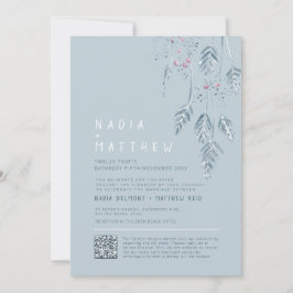 Simple grass and berries dusty blue sketch photo 招待状