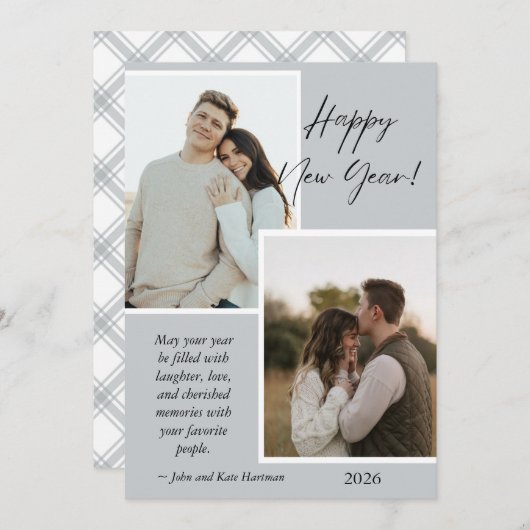 Simple Gray and White New Years Photo Collage Card (正面/裏面)