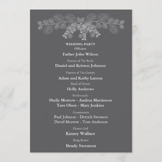 Simple Gray Eucalyptus Line Art Wedding  プログラム (裏面)