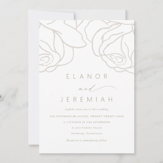 Simple Gray Floral Wedding 招待状 (正面)