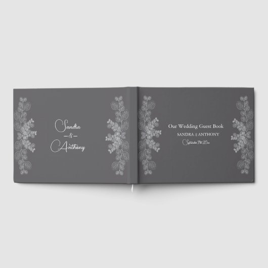 Simple Gray Line Art Eucalyptus Wedding Guest Book ゲストブック (全面)
