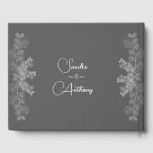 Simple Gray Line Art Eucalyptus Wedding Guest Book ゲストブック (裏面)