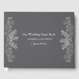 Simple Gray Line Art Eucalyptus Wedding Guest Book ゲストブック