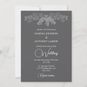 Simple Gray Line Art Eucalyptus Wedding Invitation 招待状 (正面)
