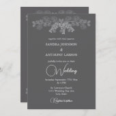 Simple Gray Line Art Eucalyptus Wedding Invitation 招待状 (正面/裏面)