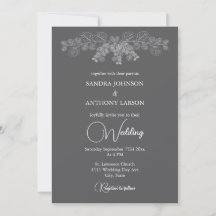 Simple Gray Line Art Eucalyptus Wedding Invitation