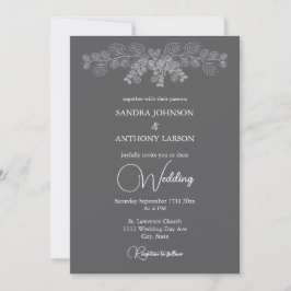 Simple Gray Line Art Eucalyptus Wedding Invitation 招待状