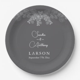 Simple Gray Line Art Eucalyptus Wedding Napkins ペーパープレート