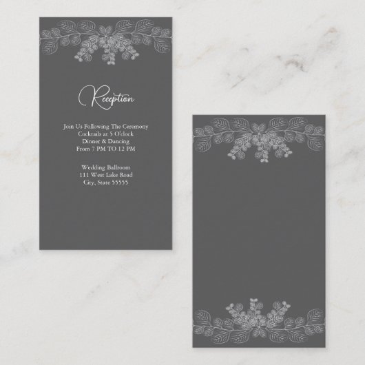 Simple Gray Line Art Eucalyptus Wedding Reception エンクロージャーカード (正面/裏面)