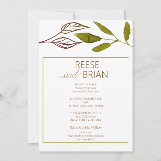 Simple Green and Brown Nature wedding Invitation 招待状 (正面)