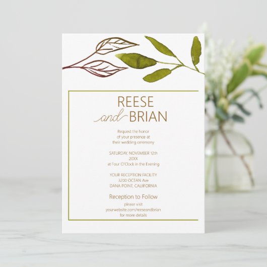  Simple Green and Brown Nature wedding Invitation 招待状 (スタンド正面)