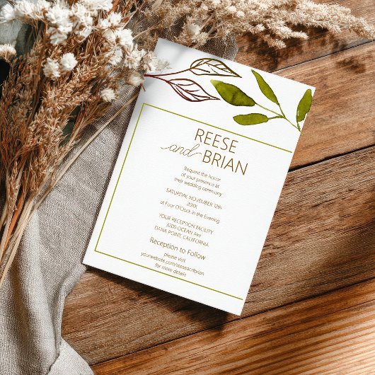  Simple Green and Brown Nature wedding Invitation 招待状
